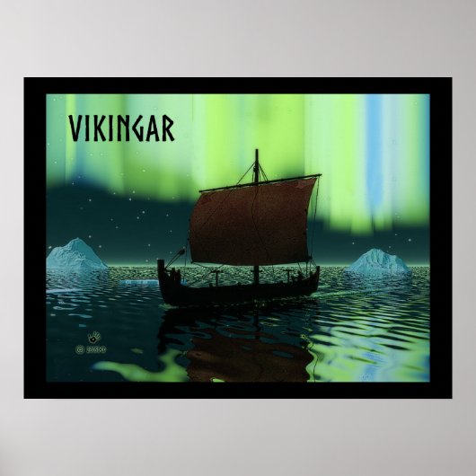 Viking Ship and Northern Lights Poster (Voorkant)