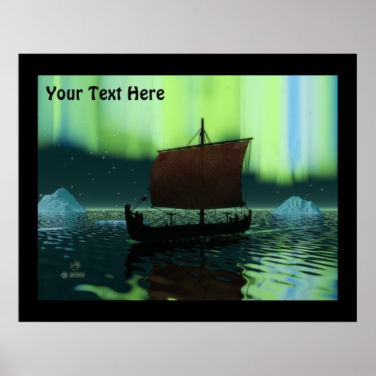 Viking Ship and Northern Lights Poster (Voorkant)