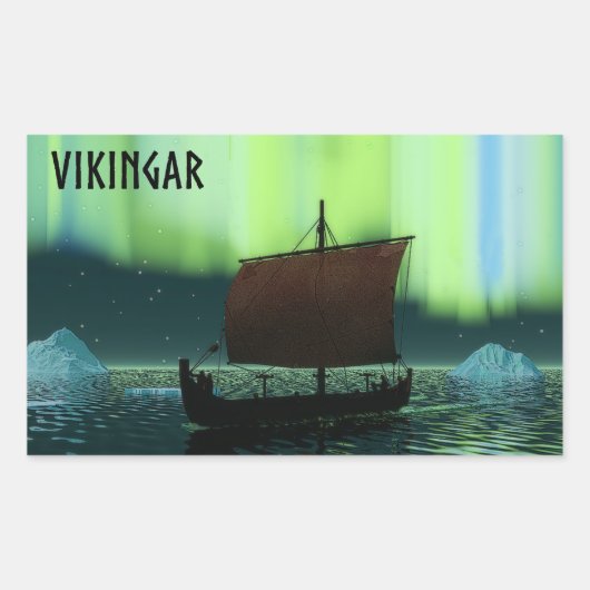 Viking Ship and Northern Lights Rechthoekige Sticker (Voorkant)