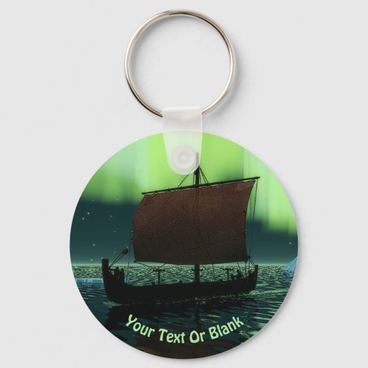 Viking Ship and Northern Lights Sleutelhanger (Voorkant)