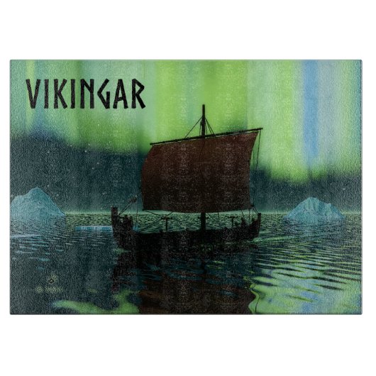 Viking Ship and Northern Lights Snijplank (Voorkant)