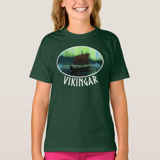 Viking Ship and Northern Lights T-shirt (Voorkant)