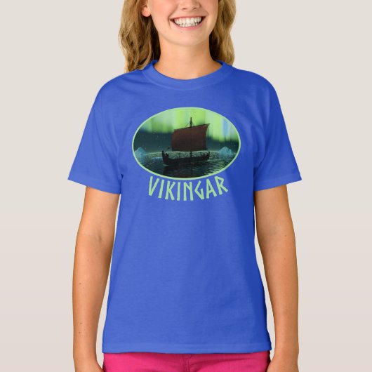Viking Ship and Northern Lights T-shirt (Voorkant)
