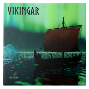 Viking Ship and Northern Lights Tegeltje