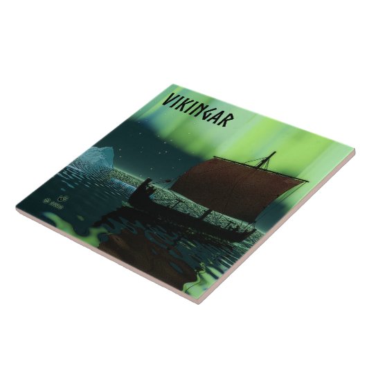 Viking Ship and Northern Lights Tegeltje (Zijkant)