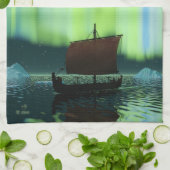 Viking Ship and Northern Lights Theedoek (Gevouwen)