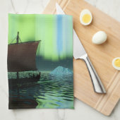 Viking Ship and Northern Lights Theedoek (Quarter Fold)