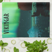 Viking Ship and Northern Lights Theedoek (Gevouwen)