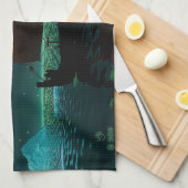 Viking Ship and Northern Lights Theedoek (Quarter Fold)