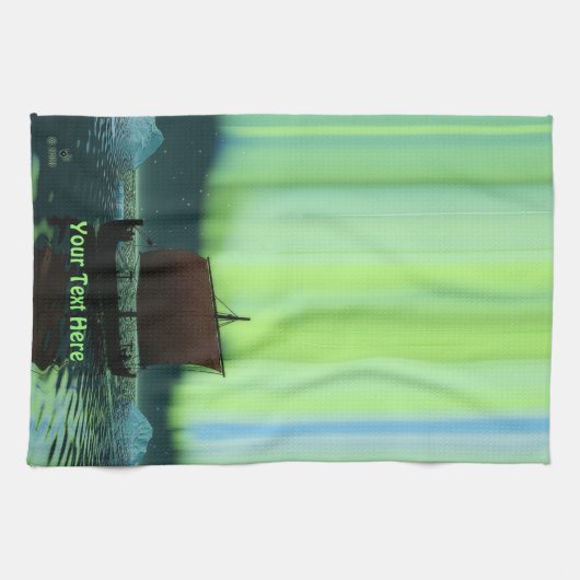 Viking Ship and Northern Lights Theedoek (Horizontaal)