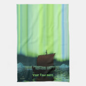 Viking Ship and Northern Lights Theedoek (Verticaal)