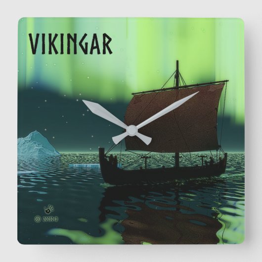 Viking Ship and Northern Lights Vierkante Klok (Voorkant)