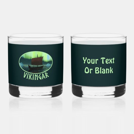 Viking Ship and Northern Lights Whisky Glas (Voorkant)