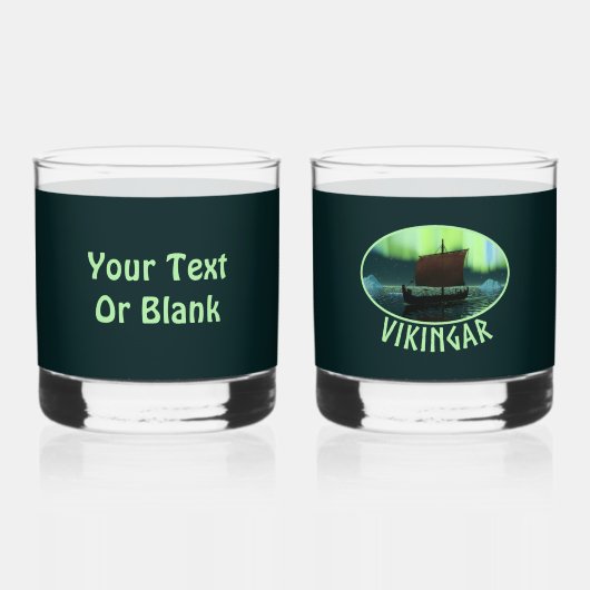 Viking Ship and Northern Lights Whisky Glas (Achterkant)