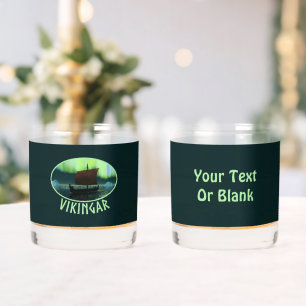 Viking Ship and Northern Lights Whisky Glas