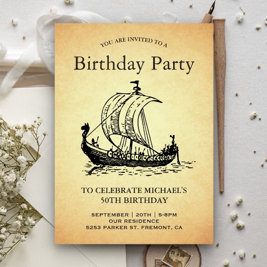 Viking Ship Birthday Party Kaart