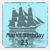 Viking Ship Birthday Vierkante Sticker (Voorkant)