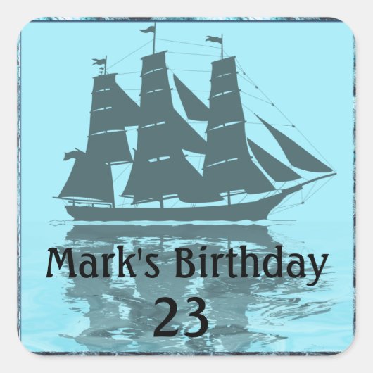 Viking Ship Birthday Vierkante Sticker (Voorkant)