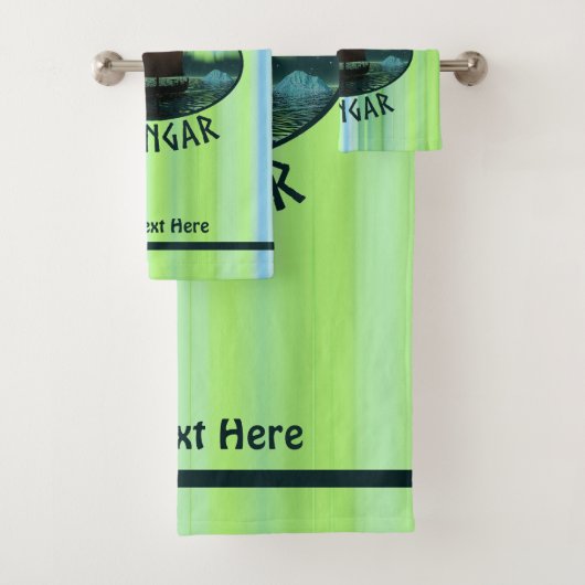 Viking Ship under Northern Lights Bad Handdoek (Insitu)