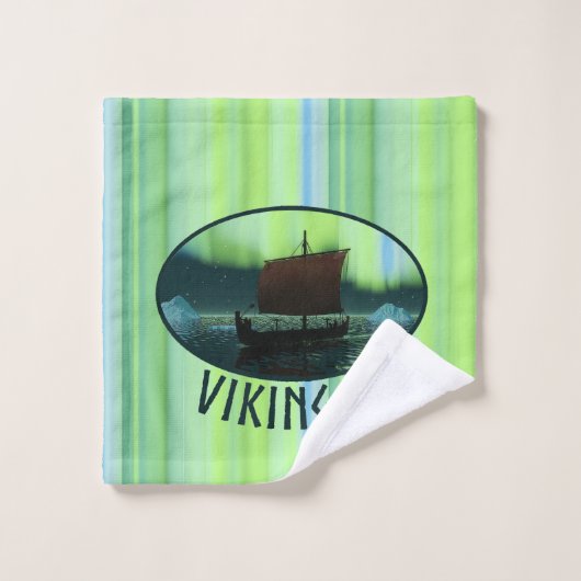 Viking Ship under Northern Lights Bad Handdoek (Wasdoekje)