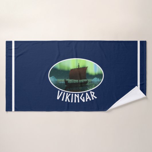 Viking Ship under Northern Lights Badhanddoek (Badhanddoek)