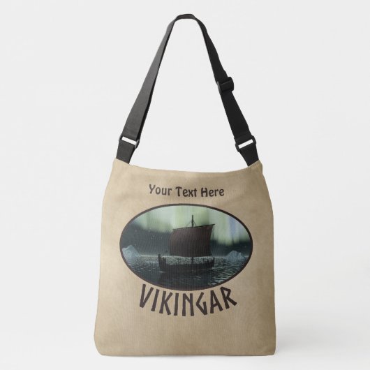 Viking Ship under Northern Lights Crossbody Tas (Voorkant)