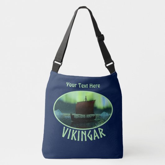 Viking Ship under Northern Lights Crossbody Tas (Voorkant)