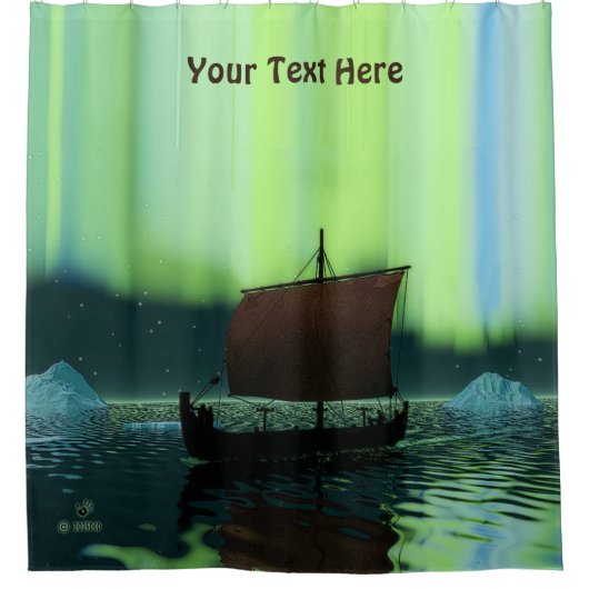 Viking Ship under Northern Lights Douchegordijn (Voorkant)