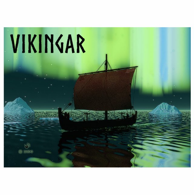Viking Ship under Northern Lights Fotobeeldje Magneet (Voorkant)