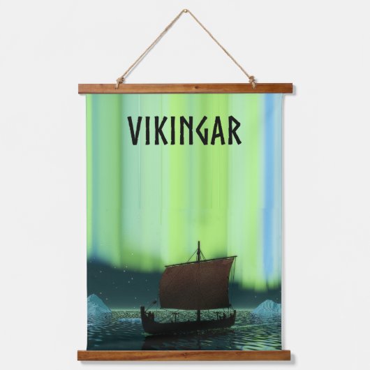Viking Ship under Northern Lights Hangend Wandkleed (Voorkant)