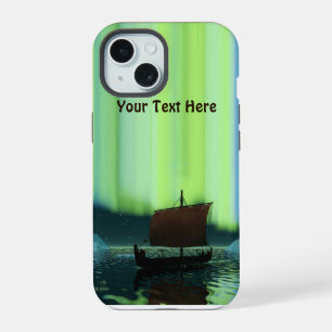 Viking Ship under Northern Lights iPhone 15 Case