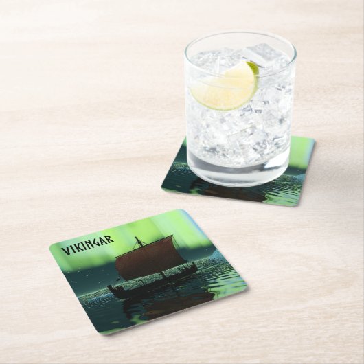 Viking Ship under Northern Lights Kartonnen Onderzetters (Insitu)