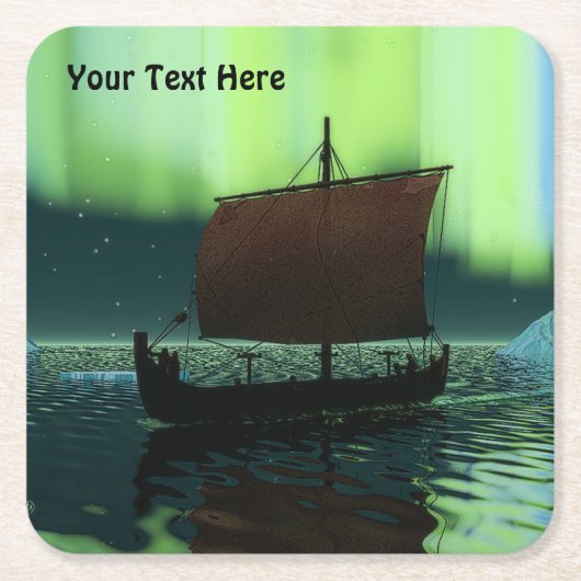 Viking Ship under Northern Lights Kartonnen Onderzetters (Voorkant)