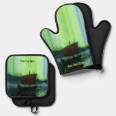 Viking Ship under Northern Lights Ovenwant & Pannenlap Set (Voorkant / Achterkant)