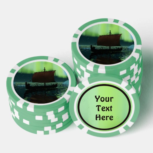 Viking Ship under Northern Lights Poker Chips (Opstapeling)