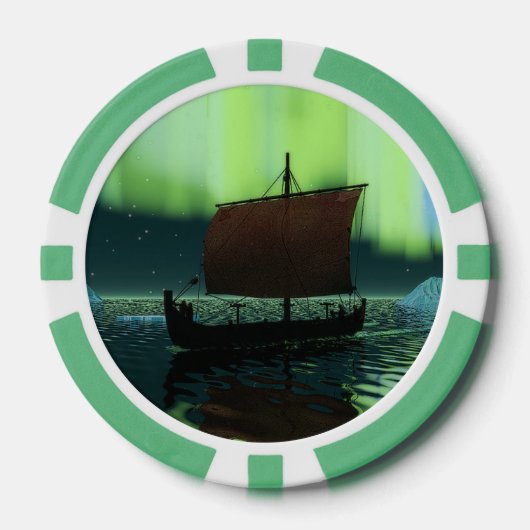Viking Ship under Northern Lights Poker Chips (Voorkant)