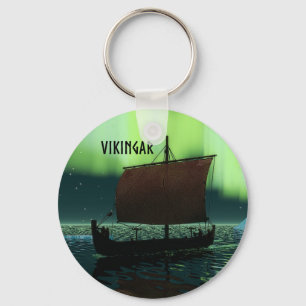 Viking Ship under Northern Lights Sleutelhanger