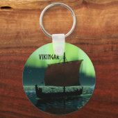 Viking Ship under Northern Lights Sleutelhanger (Voorkant)