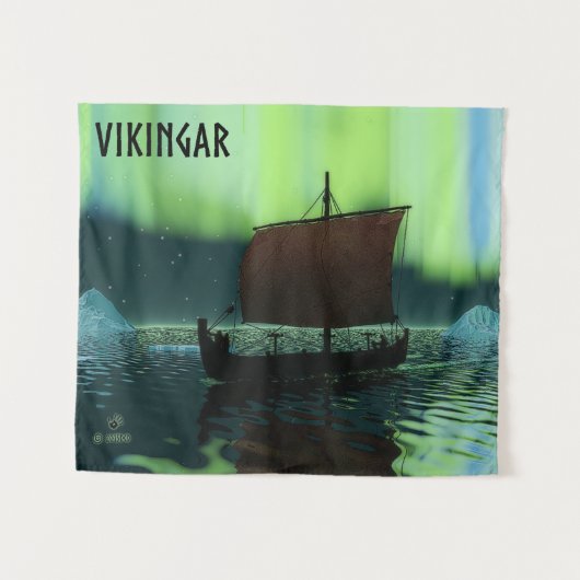 Viking Ship under Northern Lights Wandkleed (Voorkant (horizontaal))