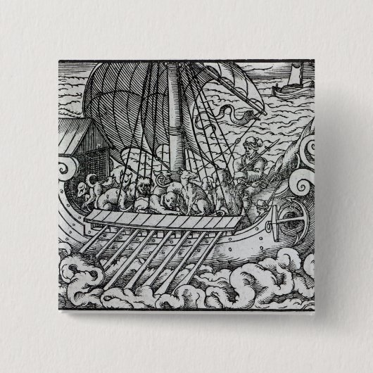 Viking Ship Vierkante Button 5,1 Cm (Voorkant)