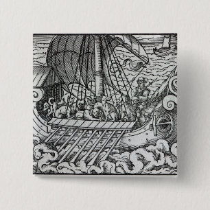 Viking Ship Vierkante Button 5,1 Cm