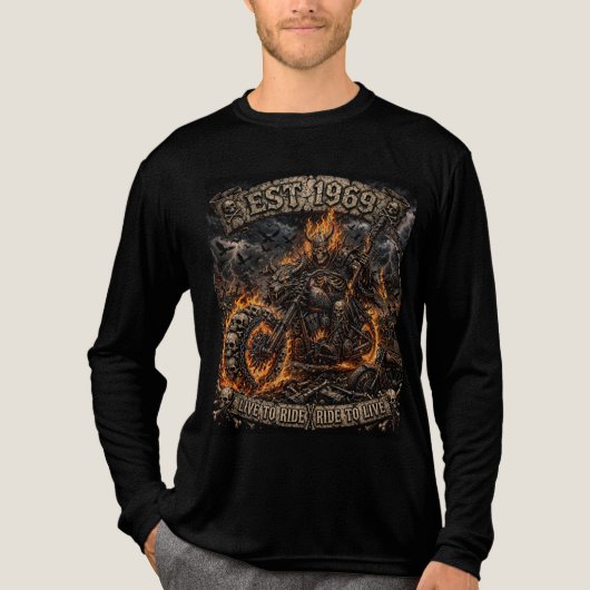 Viking Skelet Biker Tri-Blend Shirt (Voorkant volledig)