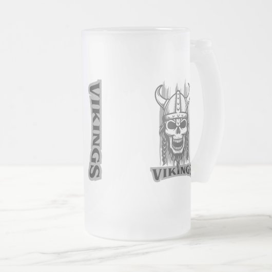 Viking Skeleton Beer Mok - Frosted Glass Design (Voorkant rechts)