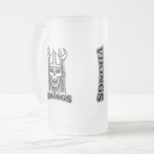Viking Skeleton Beer Mok - Frosted Glass Design (Voorkant links)