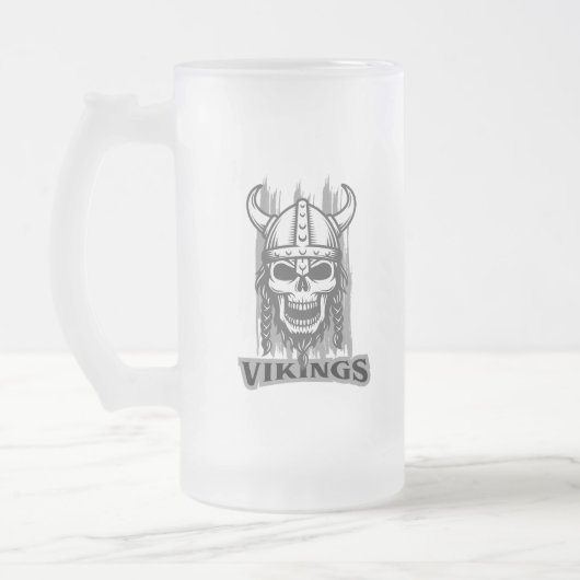 Viking Skeleton Beer Mok - Frosted Glass Design (Links)