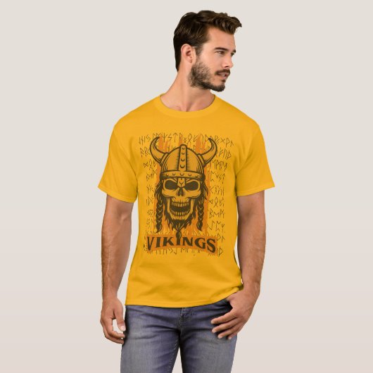 Viking Skeleton Sinaasappel T-shirt (Voorkant volledig)