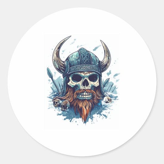 Viking Skull Berserker Ronde Sticker (Voorkant)