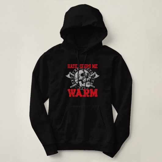 Viking Skull Hate houdt me warm Hoodie (Design voorkant)