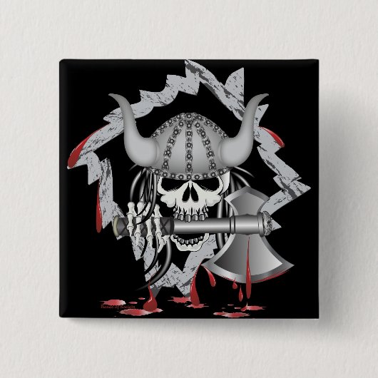 Viking Skull Vierkante Button 5,1 Cm (Voorkant)