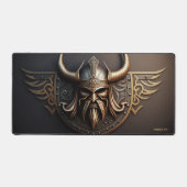 Viking soldaat draagt koperen helm met hoorns 3D Bureaumat (Voorkant)